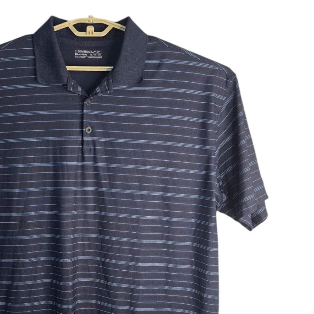Nike Golf Fit Dry Polo Shirt Mens XXL Navy Blue Striped Short Sleeve Swoosh